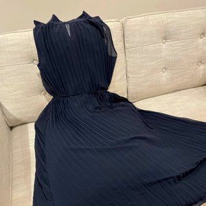 NWT Banana Republic Navy Radiant/Sunburst Pleated Georgette Midi Dress S